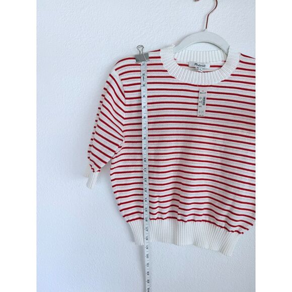 NWT Madewell Women's Textural-Stitch Cotton Sweater in Bright Flame Stripe Sz XS - Picture 14 of 15